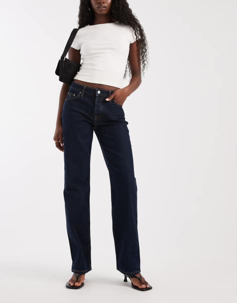 Tommy Jeans - Sophie - Jean droit taille basse - Bleu foncé délavé - view 1