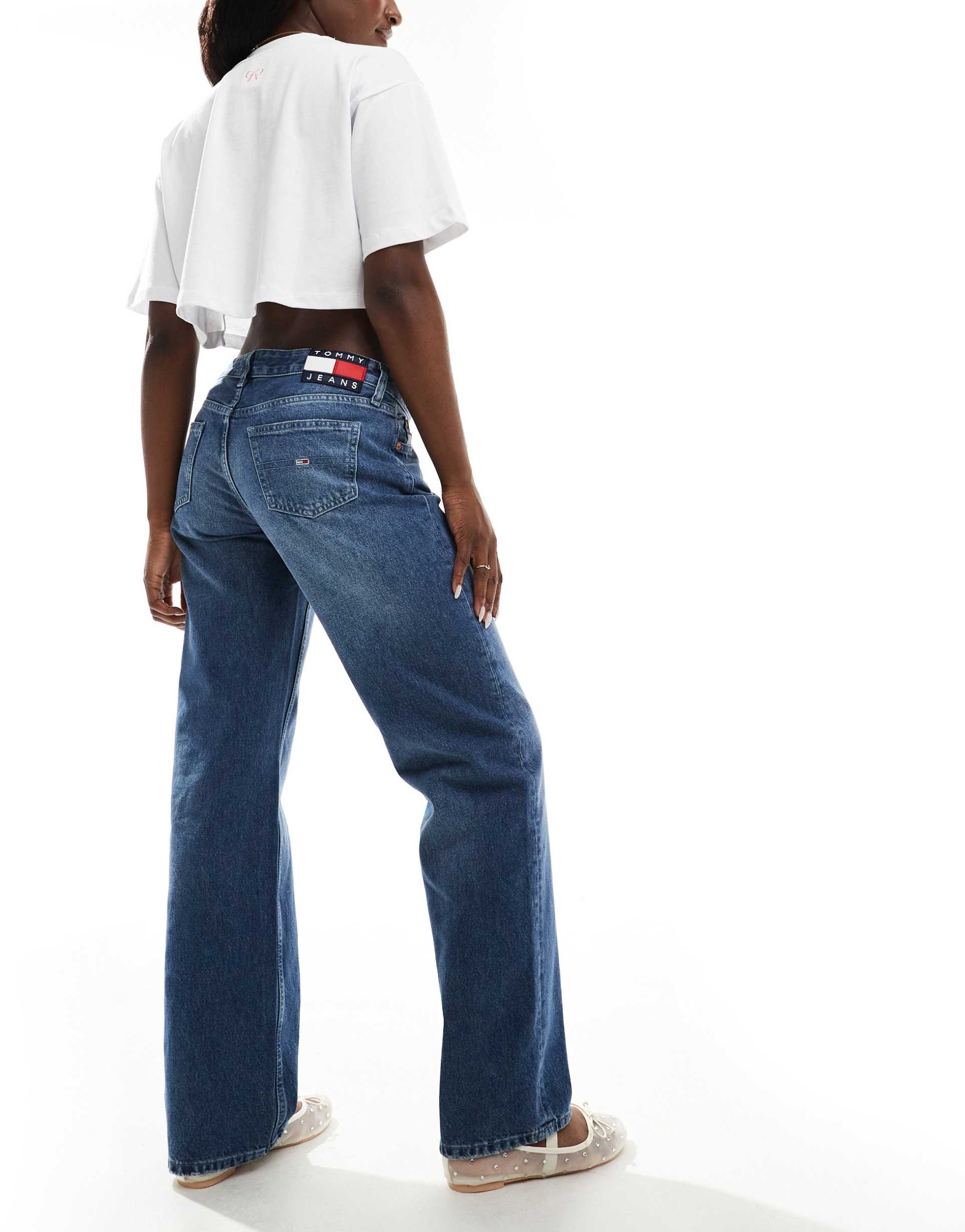 tommy jeans sophie low rise straight jeans in mid wash