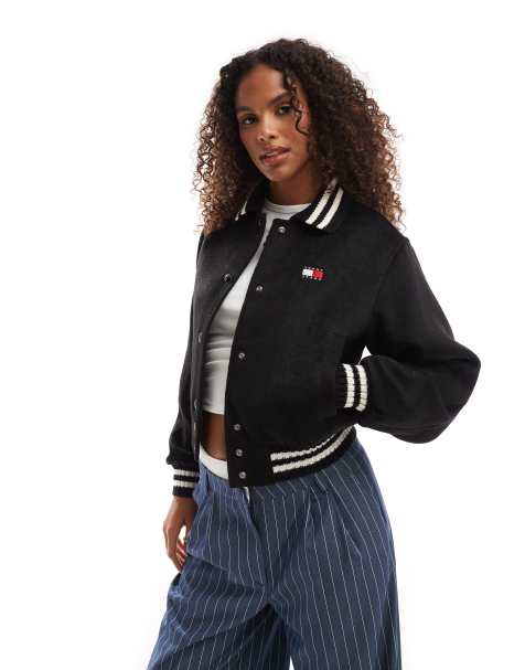 Tommy Jeans - Sort cropped college-jakke i uld - view 1