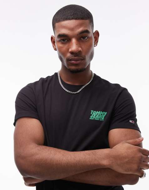 Tommy Jeans - Sort og grøn T-shirt med forhøjet logo - view 1