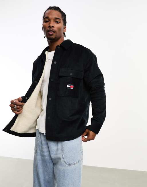 Tommy Jeans - Sort overskjorte i fløjl med sherpa-for