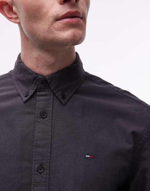 Tommy Jeans - Sort Oxford-skjorte med lange ærmer i regular fit, 4 af 5