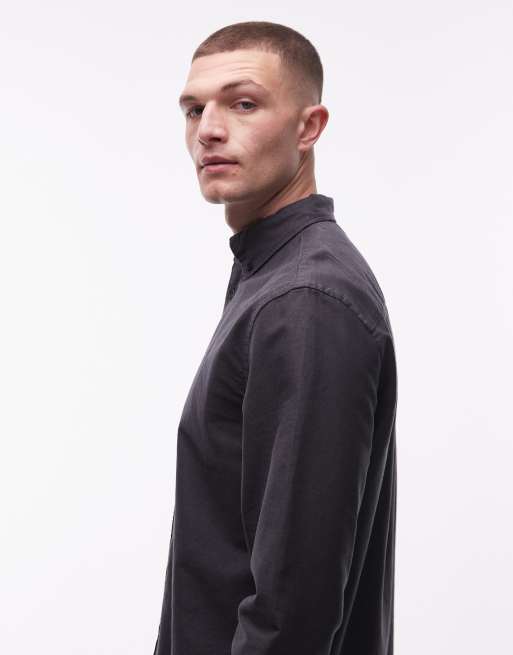 Tommy Jeans - Sort Oxford-skjorte med lange ærmer i regular fit, 5 af 5