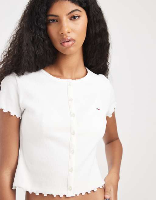 Tommy Jeans - Sort ribstrikket T-shirt med knapper, 4 af 4