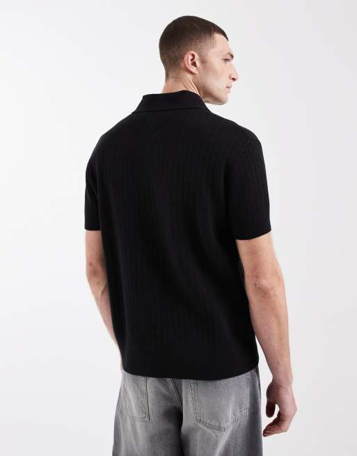 Tommy Jeans - Sort strikket poloskjorte, 3 af 5