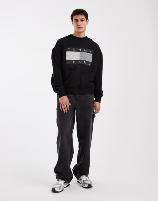 Tommy Jeans - Sort sweatshirt i 90'er-stil med slidt design og stort flaglogo, 2 af 5