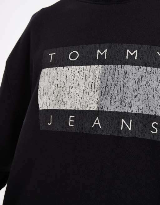 Tommy Jeans - Sort sweatshirt i 90'er-stil med slidt design og stort flaglogo, 4 af 5