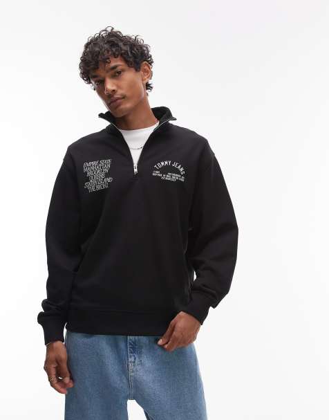 Tommy Jeans - Sort sweatshirt med halv lynlås og dobbelt logo - view 1