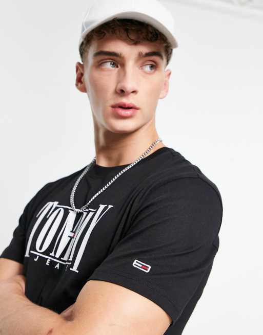 Tommy Jeans - Sort T-shirt i bomuld med klassisk pasform og tekstlogo, 3 af 4
