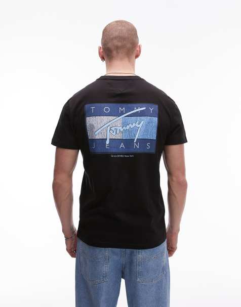 Tommy Jeans - Sort T-shirt med flagprint og grafik på ryggen - view 1