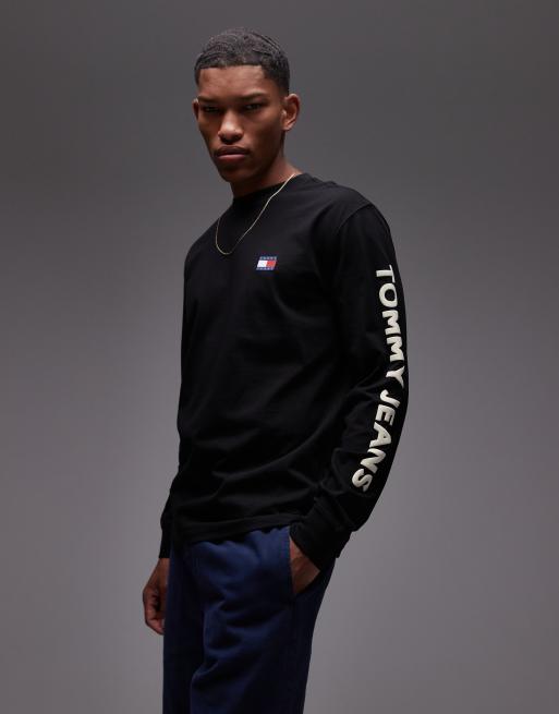 Tommy Jeans - Sort T-shirt med lange ærmer og logo