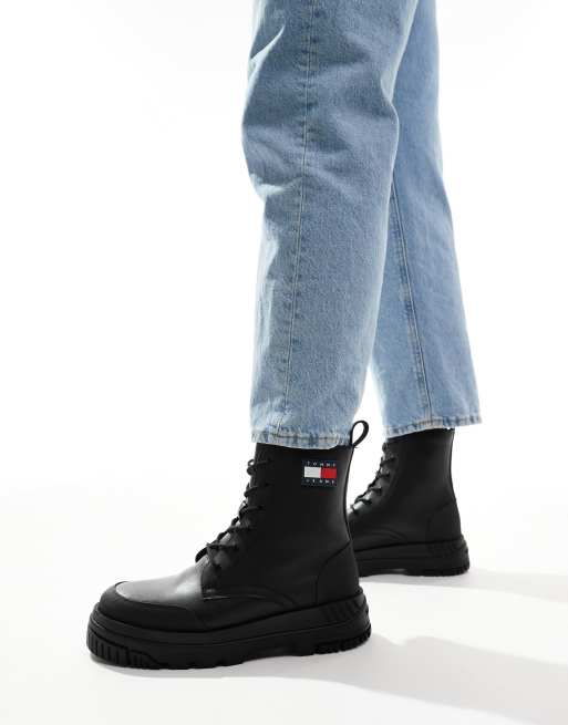 Tommy Jeans - Sorte chunky snørestøvler i læder, 3 af 4