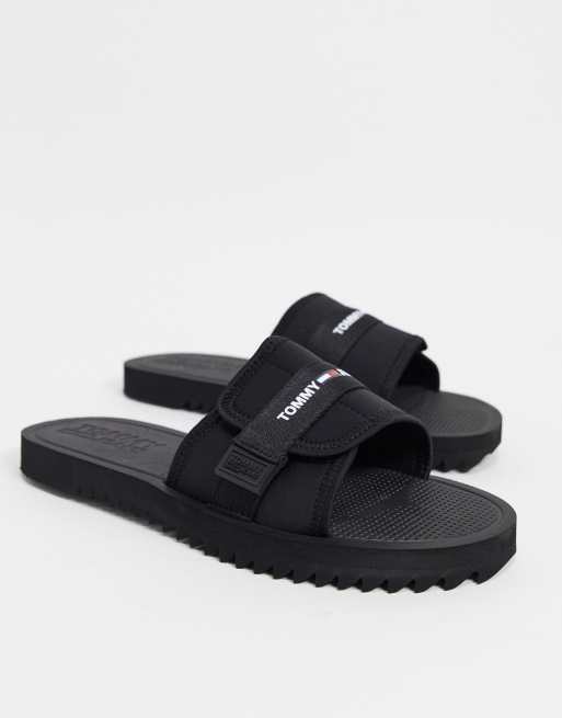 Tommy Jeans - Sorte sliders med velcro og logo