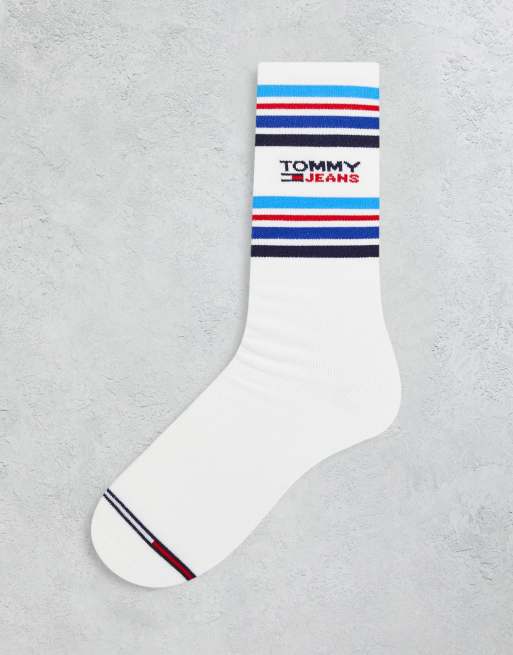Tommy Jeans - Sport - Sokker med logo i hvid bomuldsblanding med striber - WHITE