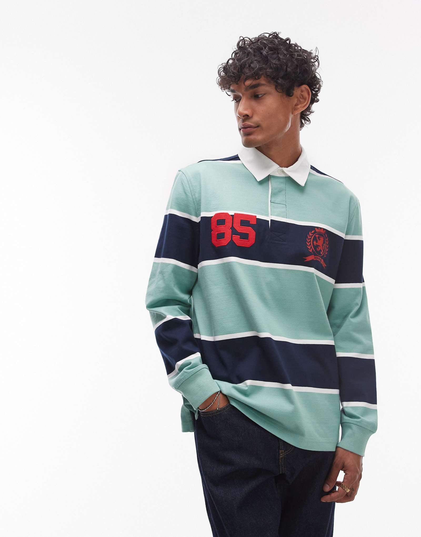 Спортивный топ для регби от Tommy Jeans в темно-синюю и мятную полоску