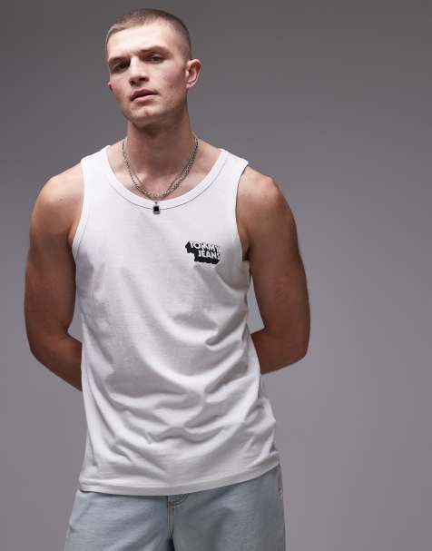 Tommy Jeans stack logo tank top in white - view 1