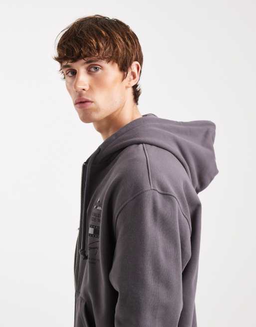 Tommy Jeans stacked graphic logo zip up hoodie in washed black , 4 of 5