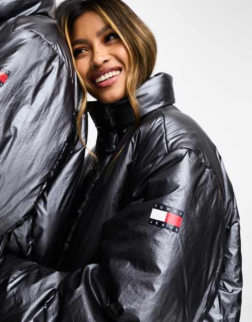 Tommy Jeans – Stalowoszara metaliczna puchowa kurtka unisex, 3 z 4