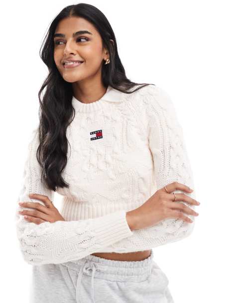 Tommy Jeans star cable knit jumper in off white - view 1