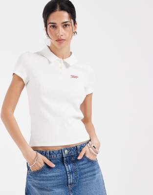 Tommy Jeans Star Novelty Logo Polo Shirt In White