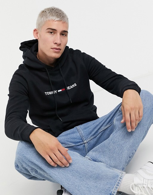 Tommy Jeans straight logo hoodie in black