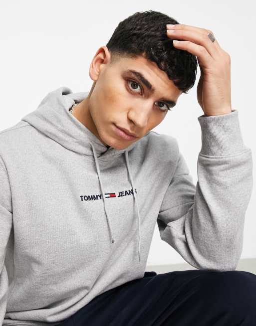 Tommy Jeans straight logo hoodie in grey