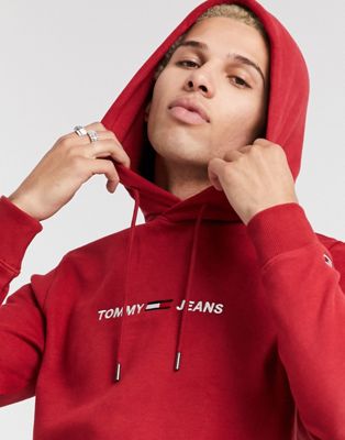 Tommy Jeans straight logo hoodie in red 