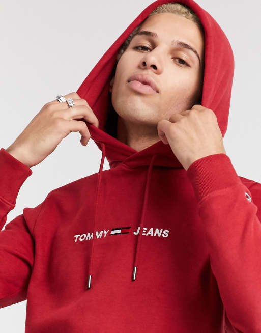 Tommy Jeans straight logo hoodie in red