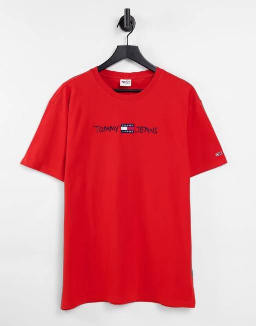 Red tommy jeans t sales shirt