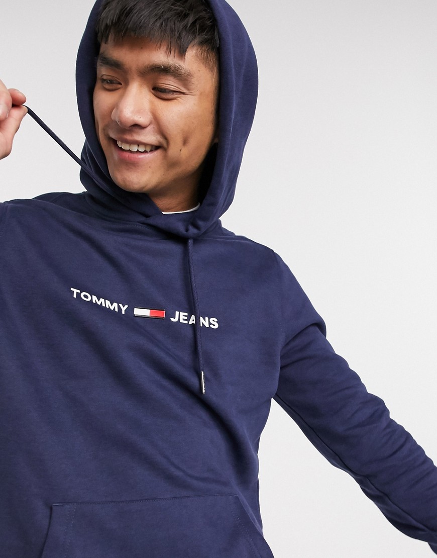 Tommy Jeans straight small logo hoodie in navy