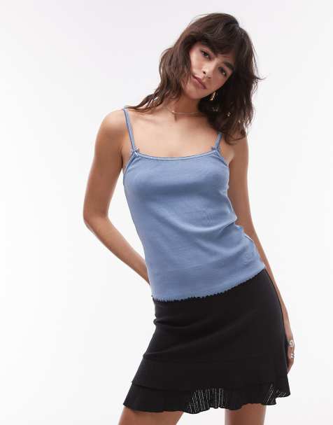 Tommy Jeans strappy rib vest in washed blue - view 1