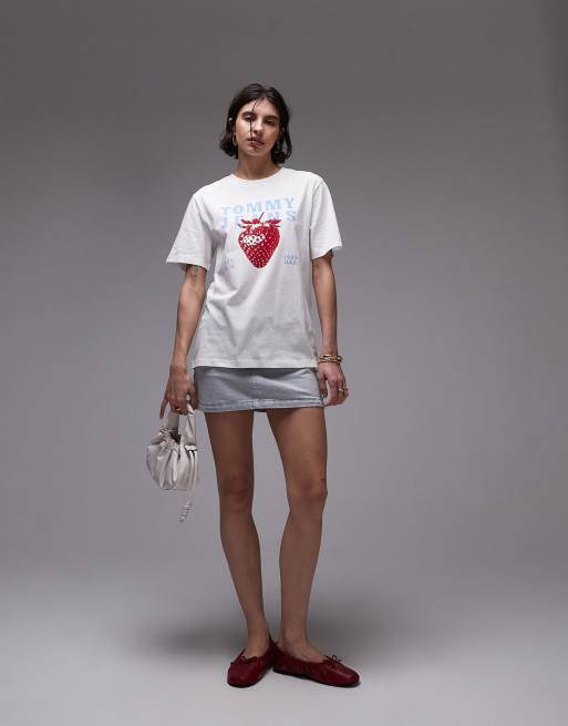 Tommy Jeans strawberry t-shirt in white and red, 3 of 4