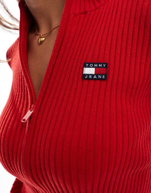 Tommy Jeans – Strickjacke in leuchtendem Rot mit durchgehendem Reißverschluss, 2 von 4
