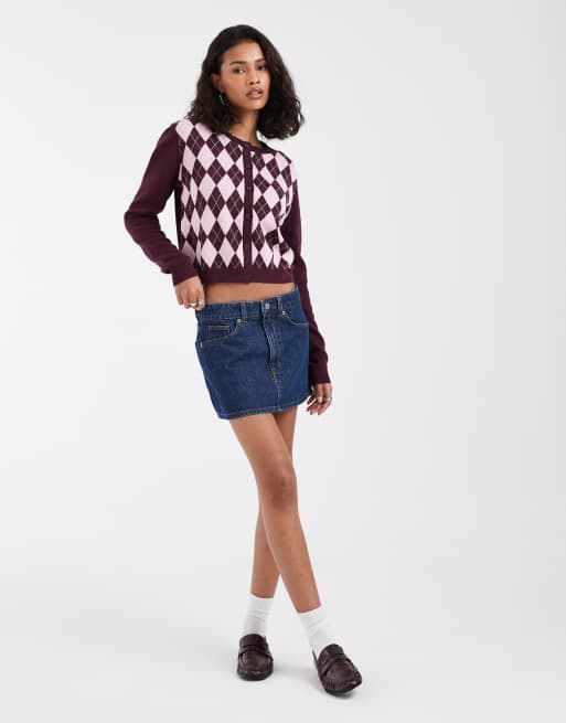 Tommy Jeans Strickjacke mit Flaggenlogo in Burgunderrot mit Argyle-Muster, 2 von 4