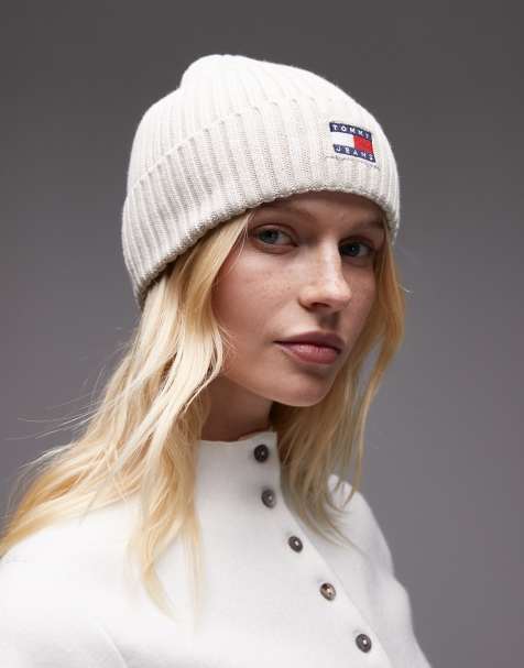 Tommy Jeans – Strickmütze in Wollweiß mit Flaggen-Logo - view 1