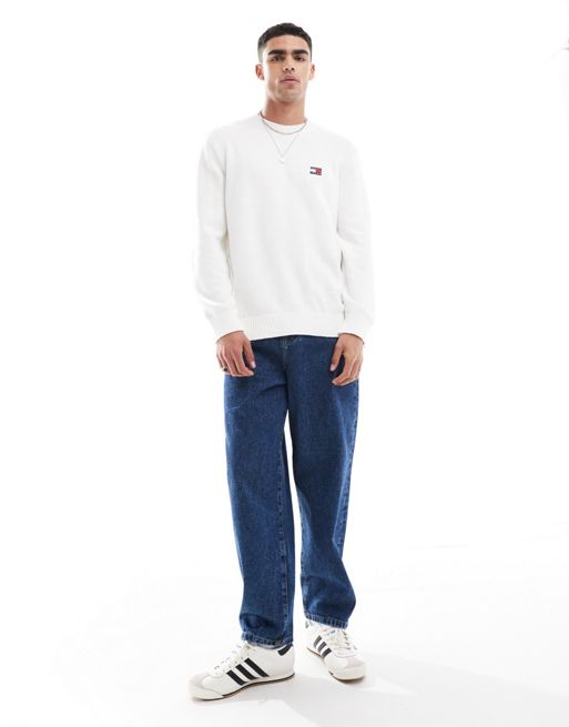 Tommy Jeans – Strickpullover in Weiß mit Logo-Aufnäher