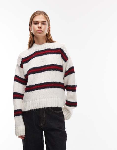 Tommy Jeans stripe fluffy sweater in white stripe - view 1