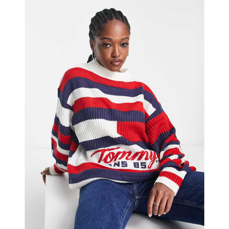 Tommy Jeans stripe logo jumper in multi ASOS