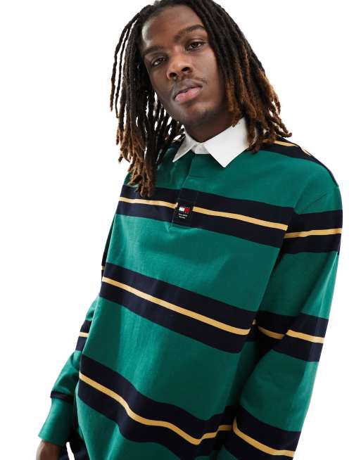 Tommy Jeans stripe rugby shirt in green ASOS