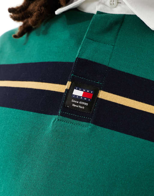 Tommy Jeans stripe rugby shirt in green, 2 of 4