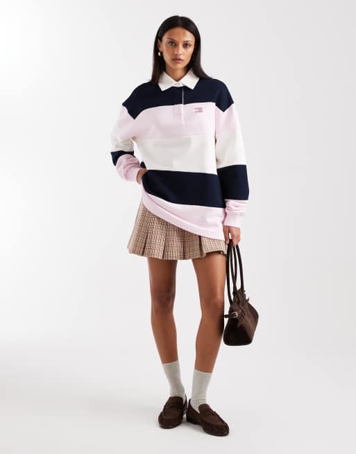 Tommy Jeans stripe rugby top in blue and light pink, 2 of 4