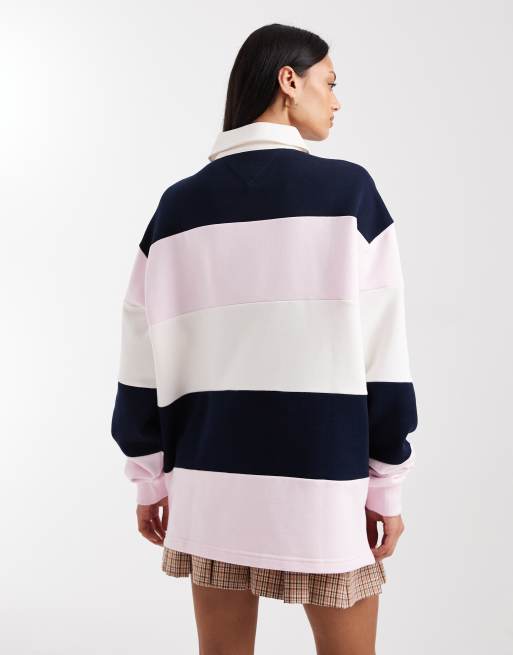 Tommy Jeans stripe rugby top in blue and light pink, 3 of 4