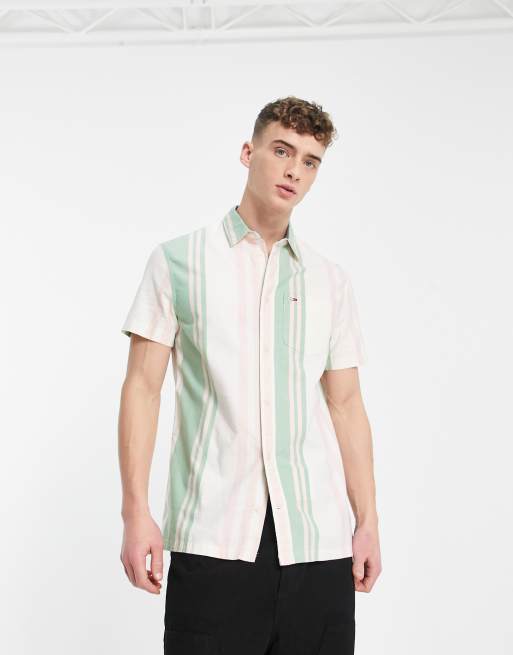 Basic Button Down Striped Short Sleeve Dress Shirt