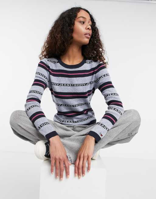 Tommy jeans colourblock store stripe logo sweatshirt