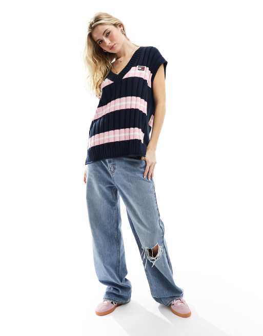 Tommy Jeans stripe v-neck singlet in multi