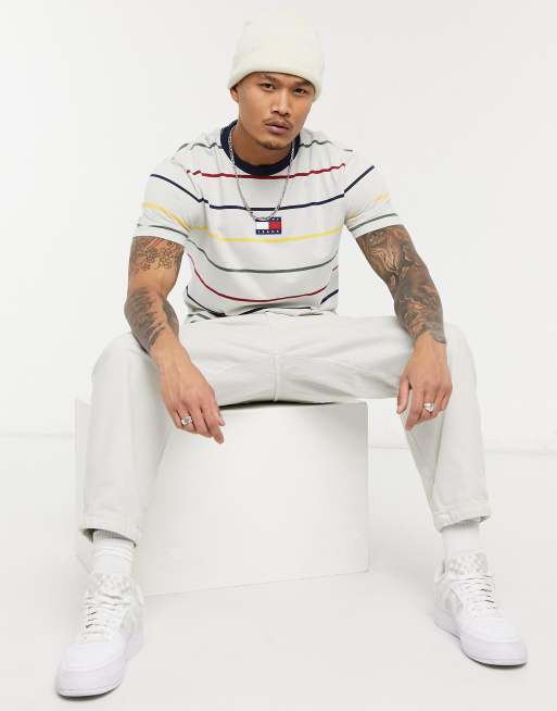 Tommy Jeans striped flag logo t-shirt in cream