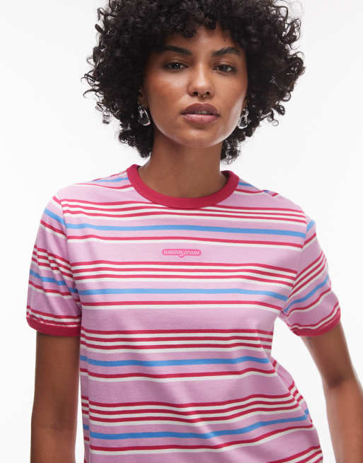 Tommy Jeans stripey oversized t-shirt in pink, 3 of 4