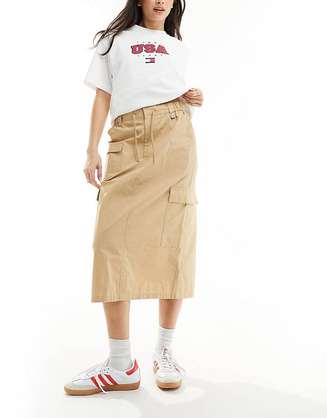 Tommy Jeans - structured workwear midi skirt in sand