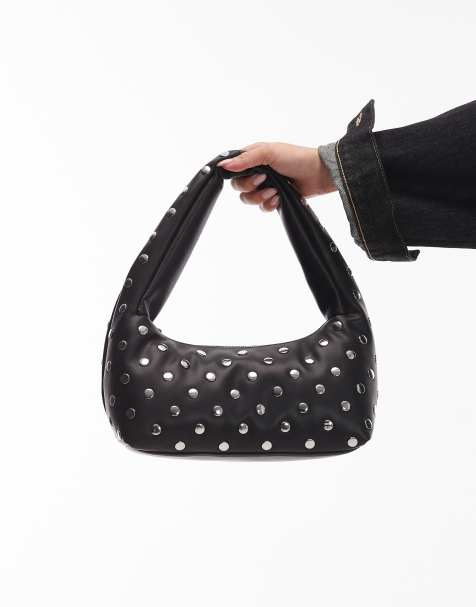 Tommy Jeans studded leather shoulder bag in black - view 1