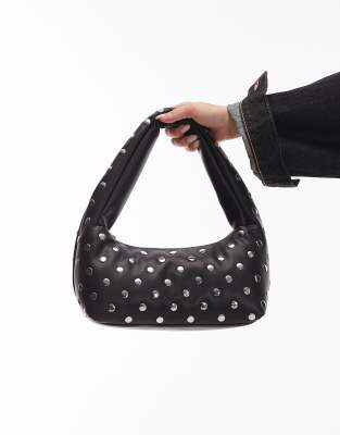 Tommy Jeans Studded Leather Shoulder Bag In Black